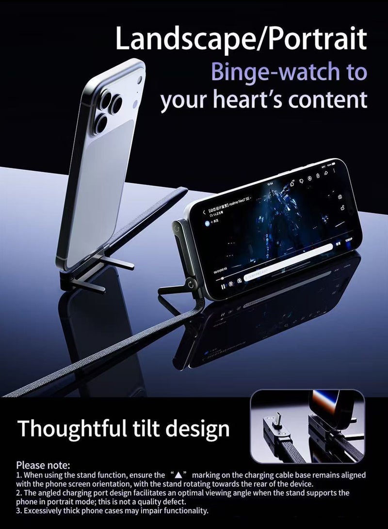 أورافلي كابل شحن بحامل غير مرئي مع قاعدة، من النوع C إلى النوع C، كابل شحن سريع PD بقوة 240 واط مع قاعدة معدنية قابلة للتعديل بزاوية 360 درجة، كابل بيانات مضفر متين، كابل شحن بحامل غير مرئي 2 في 1 مع قاعدة للمكتب والألعاب والأفلام والمكتب (1.5 متر) - Image 4